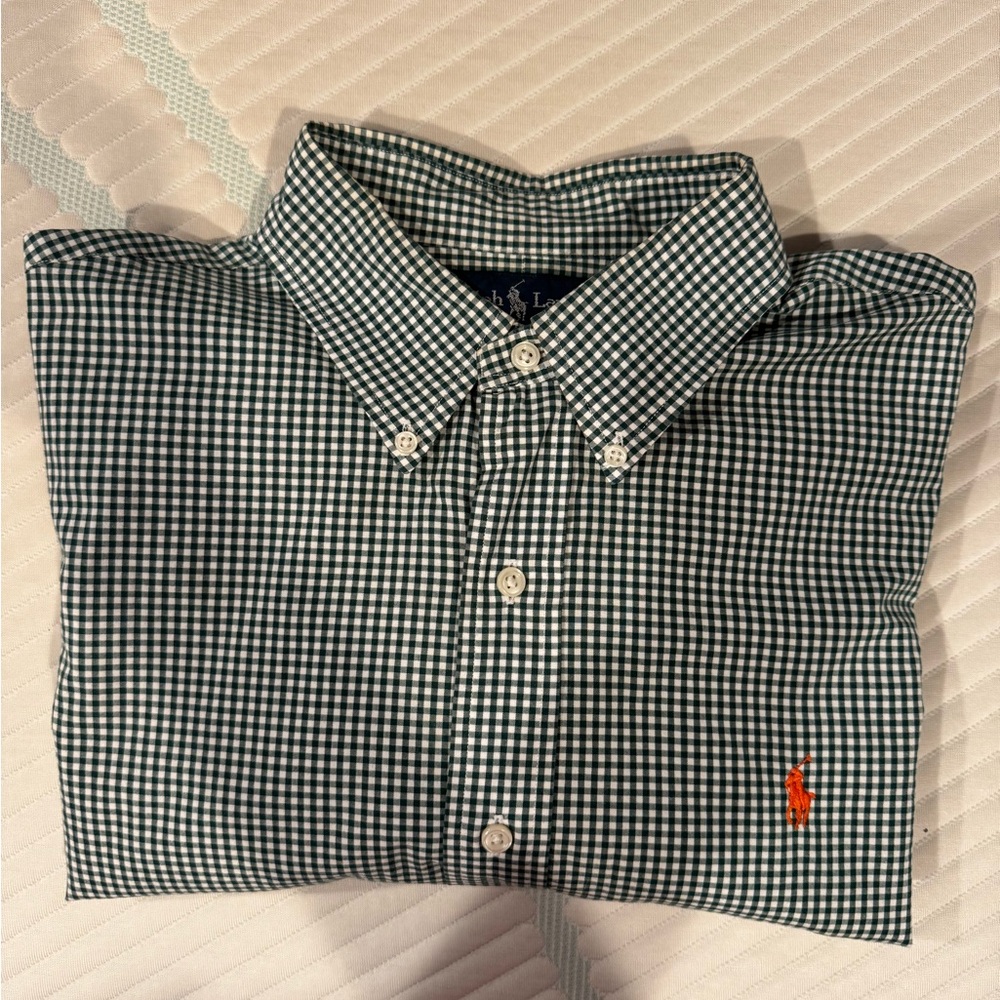 Ralph Lauren Green and White Checkered Men's Shirt